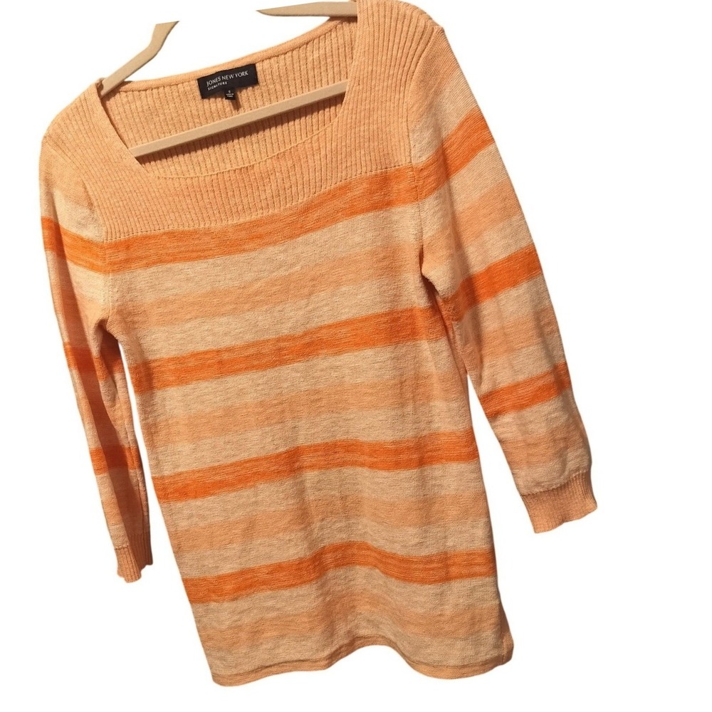 JONES NEW YORK SIGNATURE Striped Square Neck Sweater Coral Orange Women's Size S
